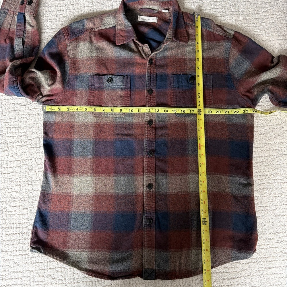 Dakota Grizzly Flannel Button Down Shirt Men's XL Navy Burgundy Tan Cotton - Picture 6 of 10